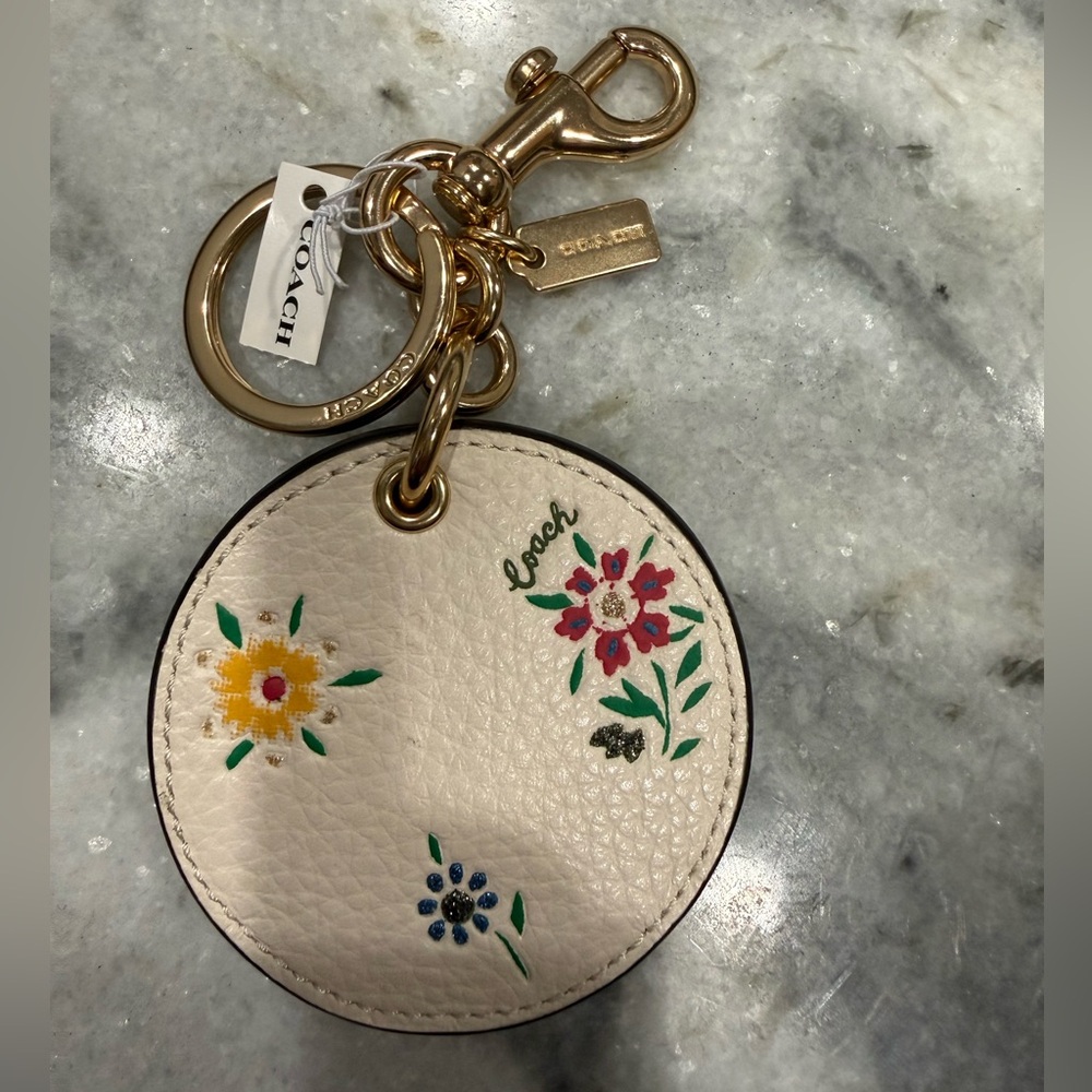 Coach Floral Key Holder in Cream and Gold